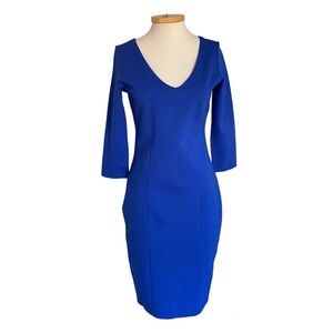 Felicity & Coco Blue Midi Dress 3/4 Sleeves V-neck Size Large